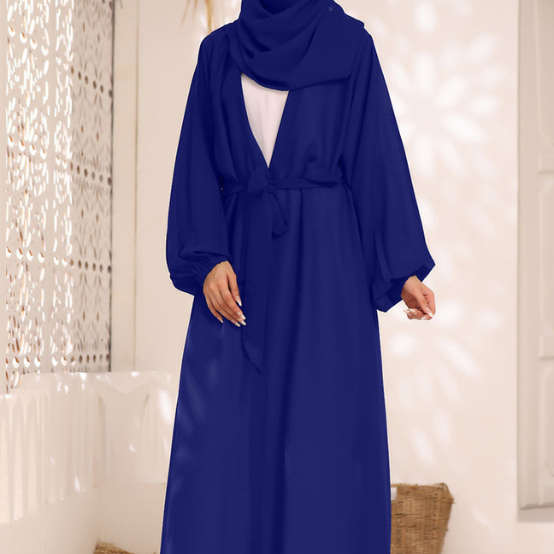 Blue and Cream White Double Georgette Double Brest Style Abaya